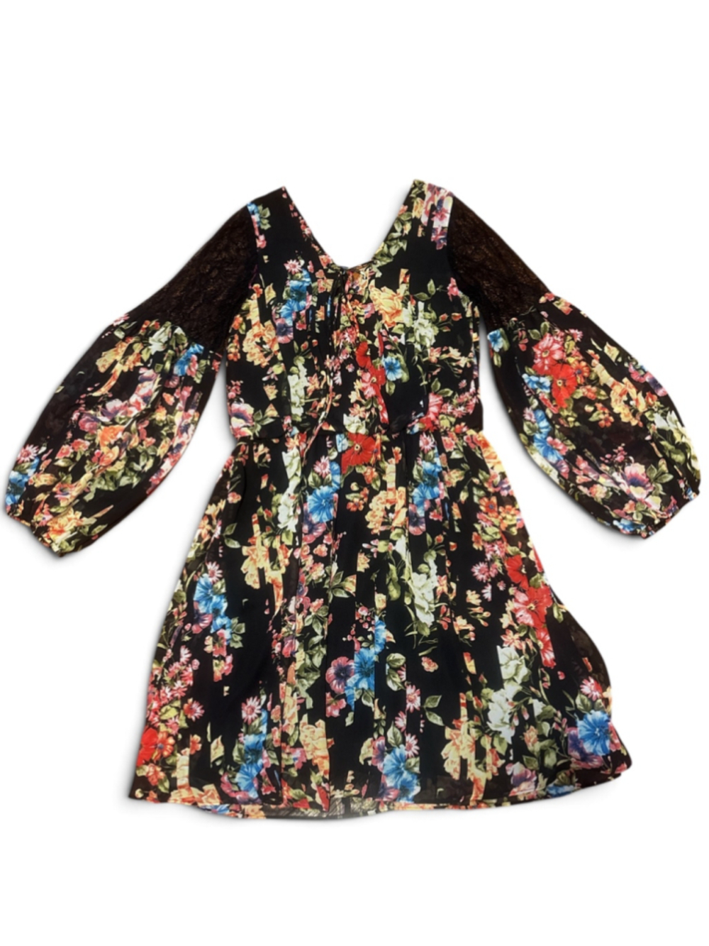 Betsey Johnson Floral Long Sleeve Dress Size 8 Black Multicolor